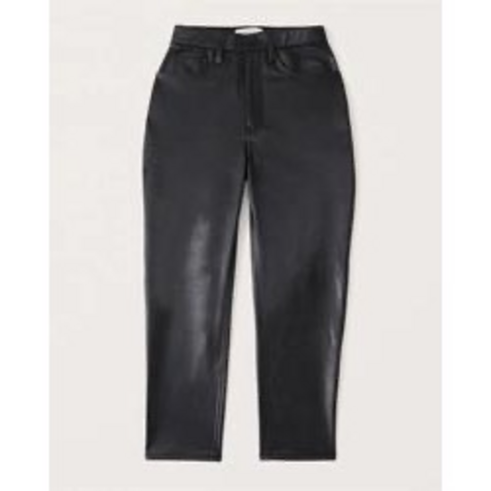 Abercrombie Curve Love Vegan Leather Ankle Straight Pant in Black